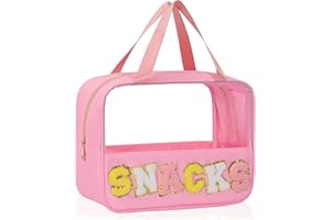 WELIDAY Chenille Letter Snacks Bag Zipper Pouch TPU&Nylon Clear Cosmetic Bag with Handle Toiletry Bags Travel Makeup Bag Multi-purpose Clear Pouches For Women