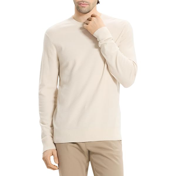 Theory Mens Riland Crewneck Grid in Light Bilen Black X-Small at