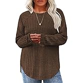 Eytino Plus Size Tops for Women Fall Soft Solid Crewneck Long Sleeve Knitted Pullover Blouses Shirt(1X-5X)