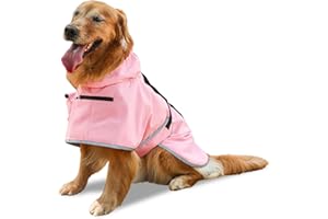 CRIDENG Water Resistant Dog Jacket Outdoor Hiking Dog Raincoats for Large Dogs Reflective Dog Poncho Compatible with Patch Dog Poop Bag Holders Dog Trackers Pocket - Size L to 4XL - Pink- 2XL