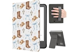 Idocolors Cute Case for 6" Kindle 11th Generation 2024/2022, Slim Foldable Stand PU Leather Shell Cover with Hand Strap, Auto