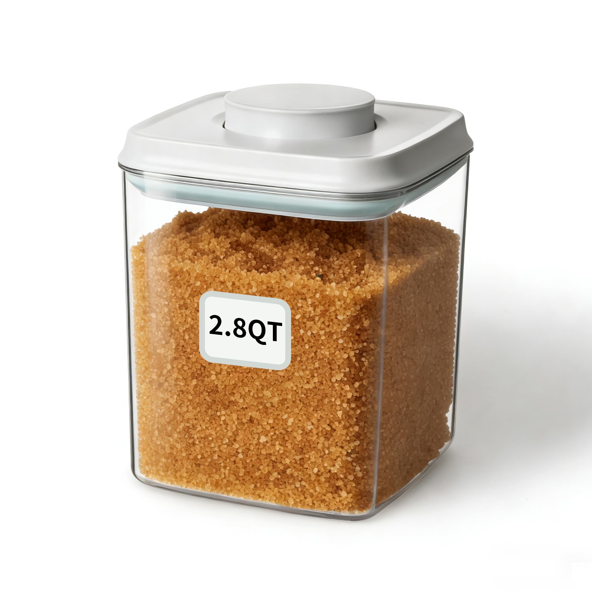 Food Storage Container with Lid, 2.8 Qt Airtight Pantry Canister, BPA-Free Plastic Flour Sugar Storage Container, One-Touch Press-to-Open Lid, Stackable Clear Jar for Rice, Cereal, Coffee, Brown Sugar Image