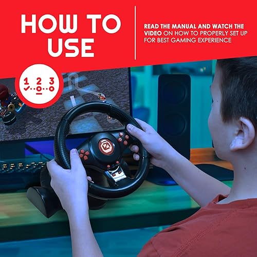 EVORETRO Super Gaming Steering Wheel with Pedals compatible for