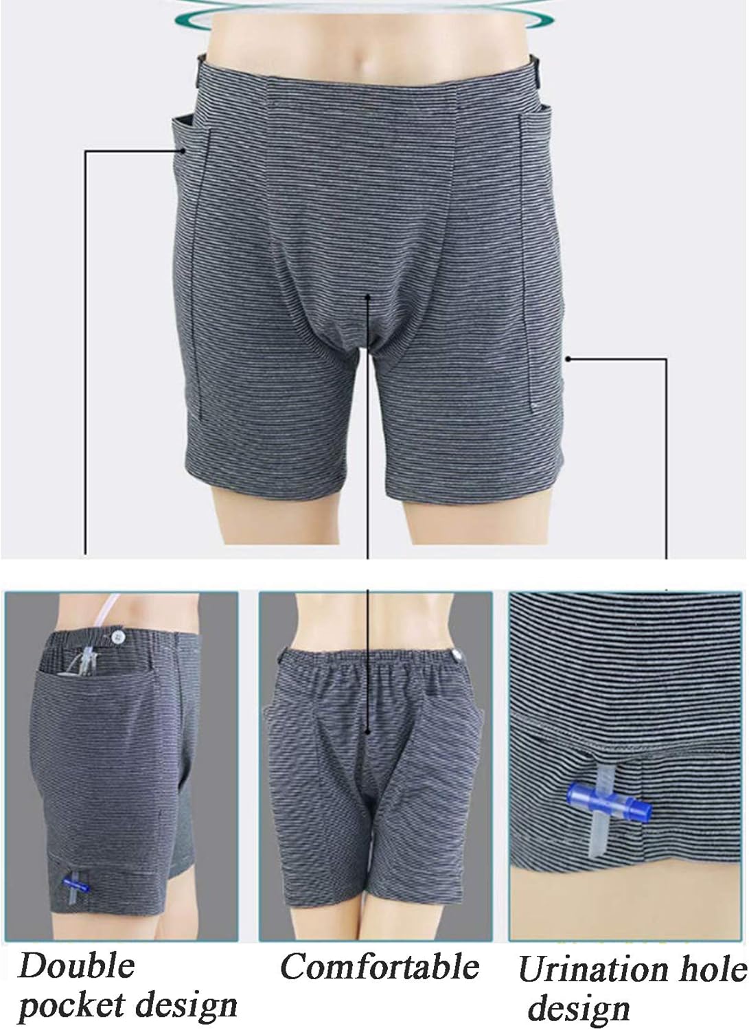 BIHIKI Incontinence Care Trousers Catheter Underwear for Elderly,Urinate Drainage Bag Pants Abdominal Surgeries Patient,Ostomy Drainage Bag Care Clothes (Men, L): Health & Personal Care