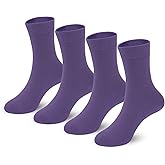 4-Pack Combed Cotton Viscose Kids Casual Socks Cool Crew Fashion Neon & Solid Colors Dress Socks Elastic Fit for Girls Boys
