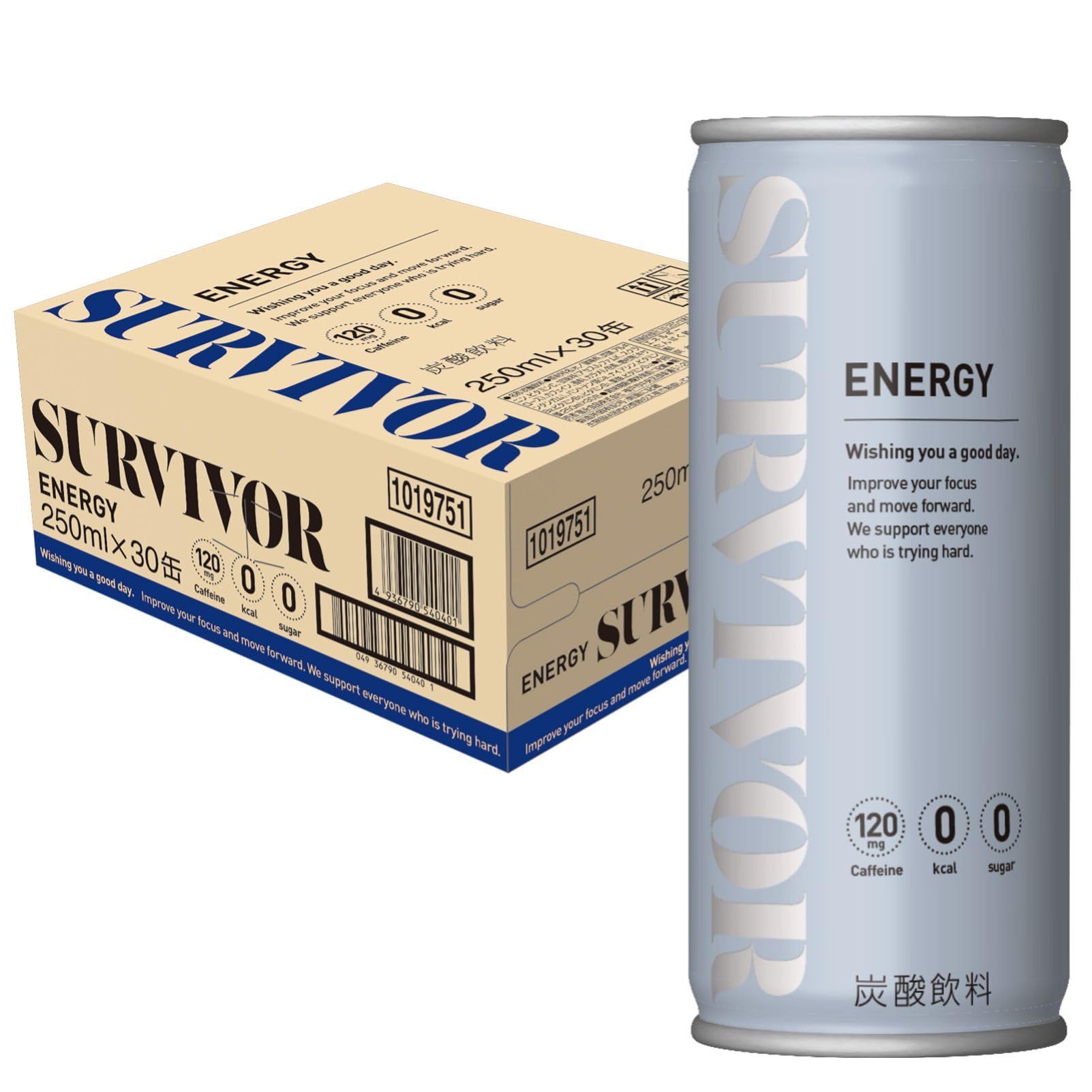 SURVIVOR(サバイバー) サバイバー エナジードリンク ゼロ 250ml 30本 ゼロカロリー ゼロシュガー カフェイン 120mg 炭酸飲料 箱買い商品画像