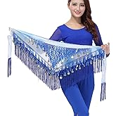 ZLTdream Women's Belly Dance Tassels Triangle Hip Scarf With Coins Sequins