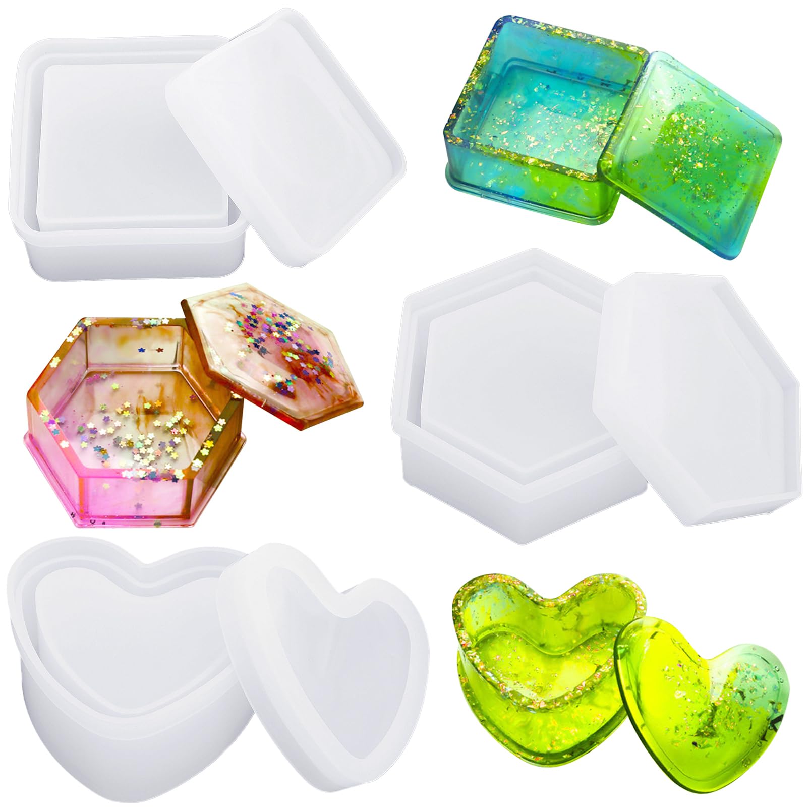 Fahibin 3pcs Jewelry Box Molds, Ashtray Resin Silicone Molds,Storage Box Mould for Resin, Casting, Coaster Making, DIY Craft, zhu bao he