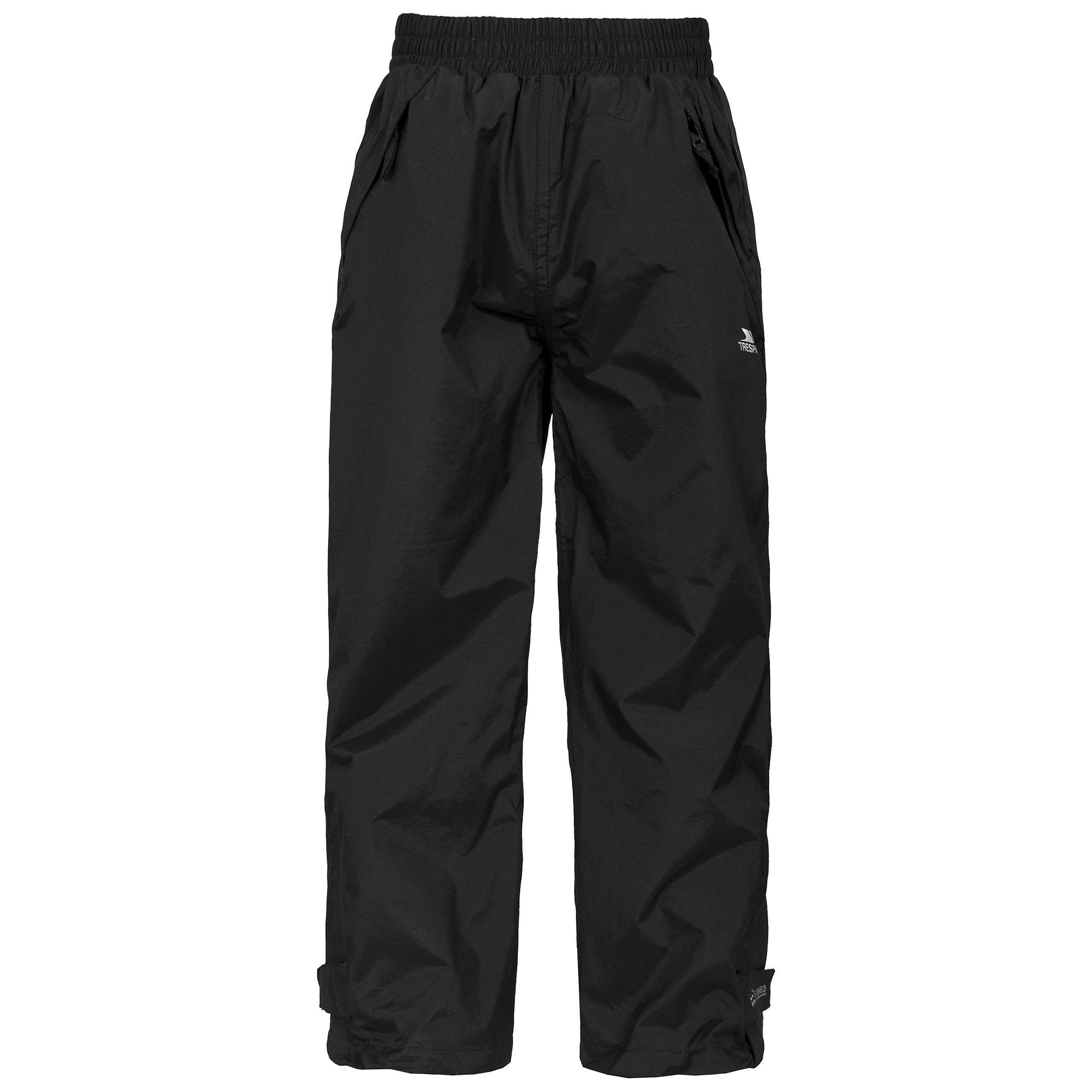 Trespass Unisex Kids Waterproof Windproof Walking Trousers Elastic Waist Echo Black