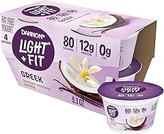 Dannon Light + Fit Greek Toasted Coconut Vanilla Fat Free Yogurt, Creamy and Delicious Gluten Free Yogurt, 4 Ct, 5.3 OZ Yogur