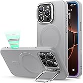 ESR for iPhone 16 Pro Case, Silicone Case with Stand, Compatible with MagSafe, Military-Grade Protection, Built-in Camera Stash Stand, Magnetic Phone Case for iPhone 16 Pro, Cloud Series, Grey