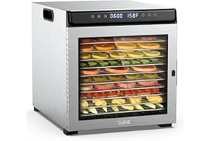 YASHE Food Dehydrator Machine, 10 Stainless Steel Food Dryer, 1100W Dehydrators for Food and Jerky, Herbs, Meat, Fruit, Dog Treats, 72H Timer and Temperature Control, Recipes Book Included