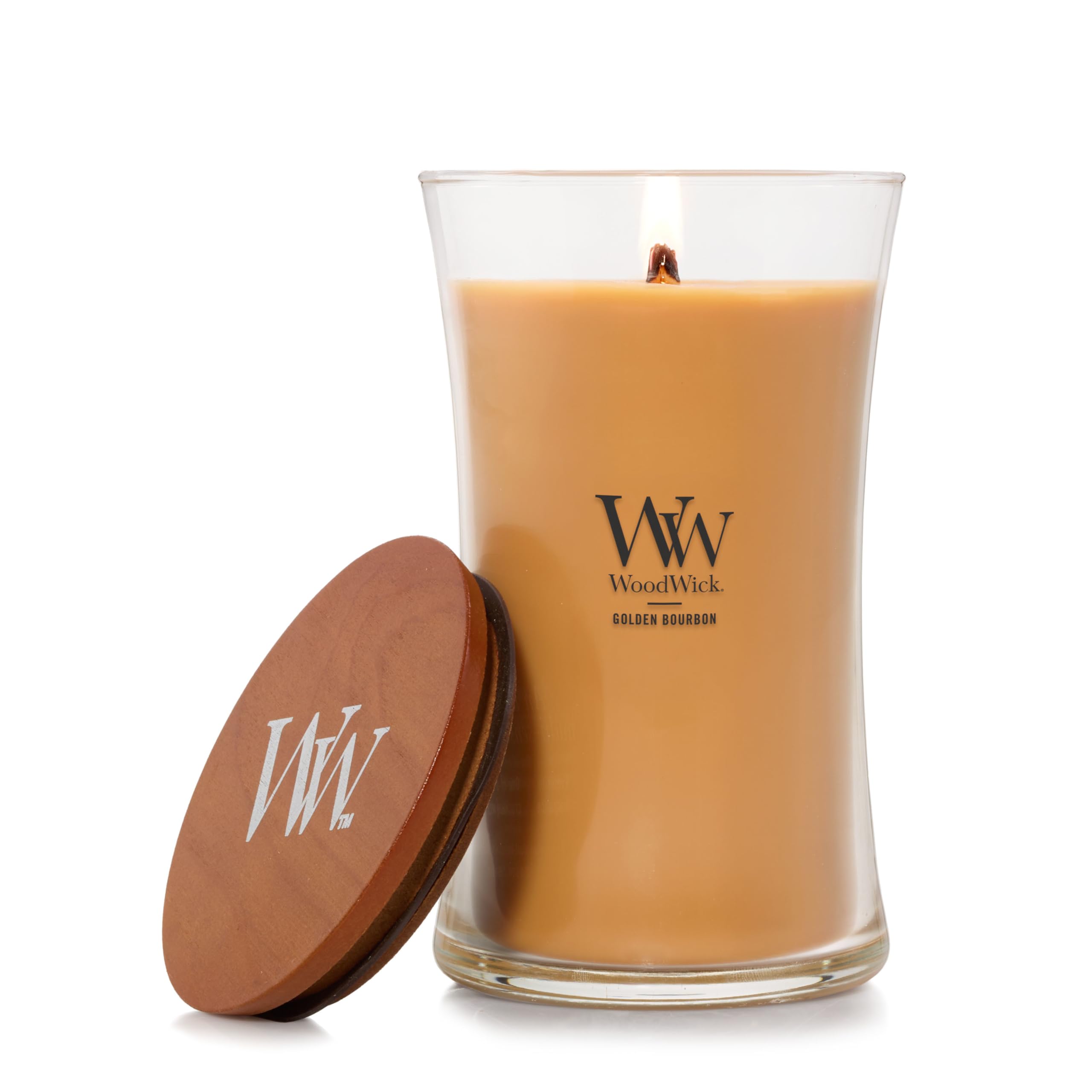 WoodWick Golden Bourbon Holiday Candle Gifts for Women and Men, 21.5 oz Large Hourglass Candle with Crackling Wick Image