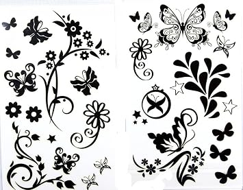 Spestyle étanche Tatouage Temporaire Non Toxique Stickerslatest Nouvelle Version 1 Paquet Avec 2pcs Imperméable Fleur Noire Et Papillon Faux Tatouages