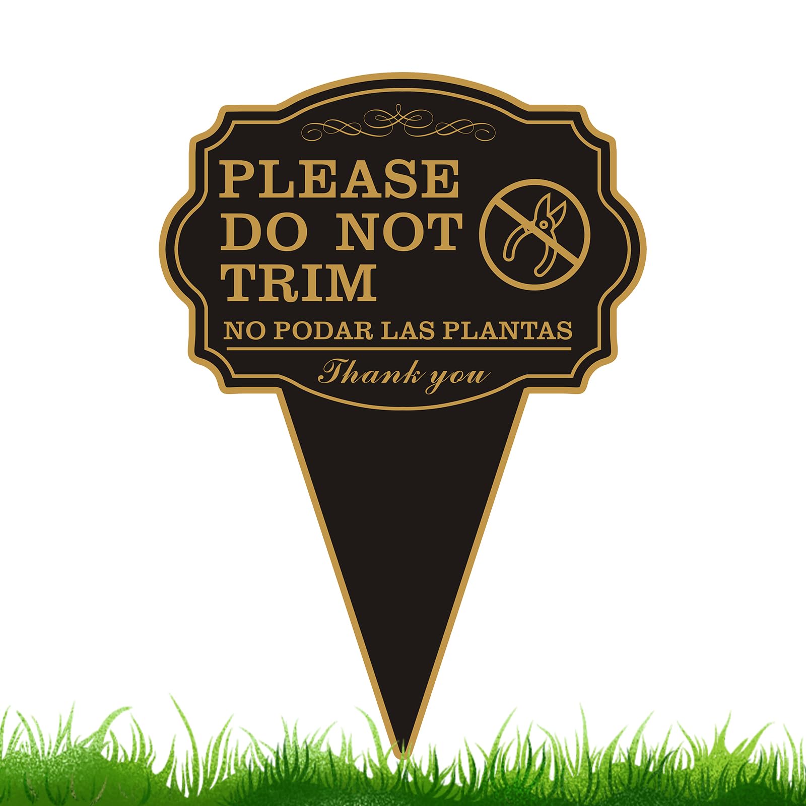 Photo 1 of Double Sided Yard Sign, Do Not Trim / NO PODAR LAS PLANTAS Garden Sign for Lawn, 10"x14" Bilingual English and Spanish Warning Sign with Stake, Rust-Free Metal, Weatherproof UV Printed for Outdoor Use (DO NOT TRIM-1PACK)
