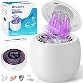 Wireless Ultrasonic Retainer Cleaner Machine 48kHz 210ML Ultrasonic Cleaner, Dental Cleaning Pod with 6 UV Lamps, Digital Timer, 4 Modes, UV Cleaner for Dentures, Aligners, Braces, Jewelry