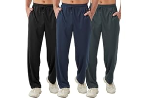 DWUGD'L 3Pack Men's Lightweight Sweatpants with Pockets Open Bottom Athletic Pants for Workout,Jogging,Gym,Running,Training