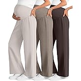 Sweetyweee 3 Pack Women's Maternity Wide Leg Pants Over The Belly Pregnancy Lounge Pants Stretchy Loose Pajama Trousers