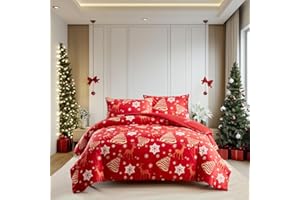 Jolusere Christmas Red Duvet Cover King Size Christmas Themed Duvet Covers Christmas Tree Reindeer Snowflake Duvet Cover Set Holiday Decor Reversible Bedding Set for Girls Boys Kids(No Comforter)