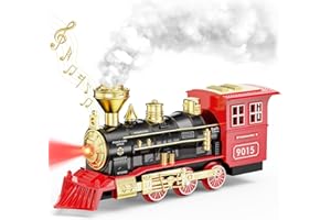 Hot Bee Train Toys Train Steam Locomotive Engine Toy, Smoke, Lights & Sounds, for 3 4 5 6 7+ Year Old Kids