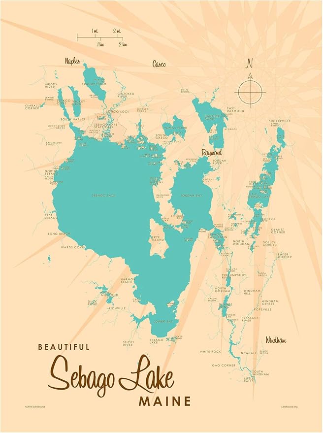 Sebago Lake Maine Map Giclee Art Print Poster by Lakebound
