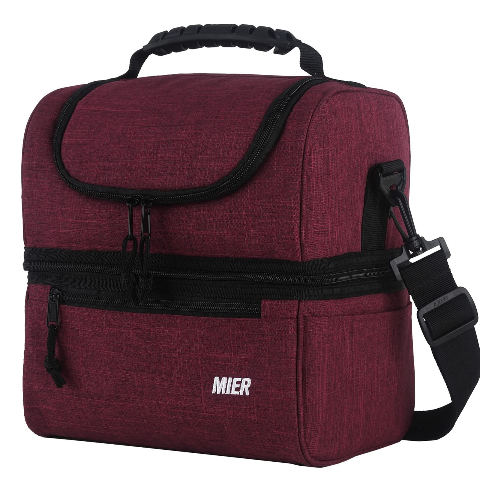 MIER Adult Lunch Box Insulated Lunch Bag Large Cooler Tote Bag for Men, Women, Double Deck Cooler (Dark Red, Large)