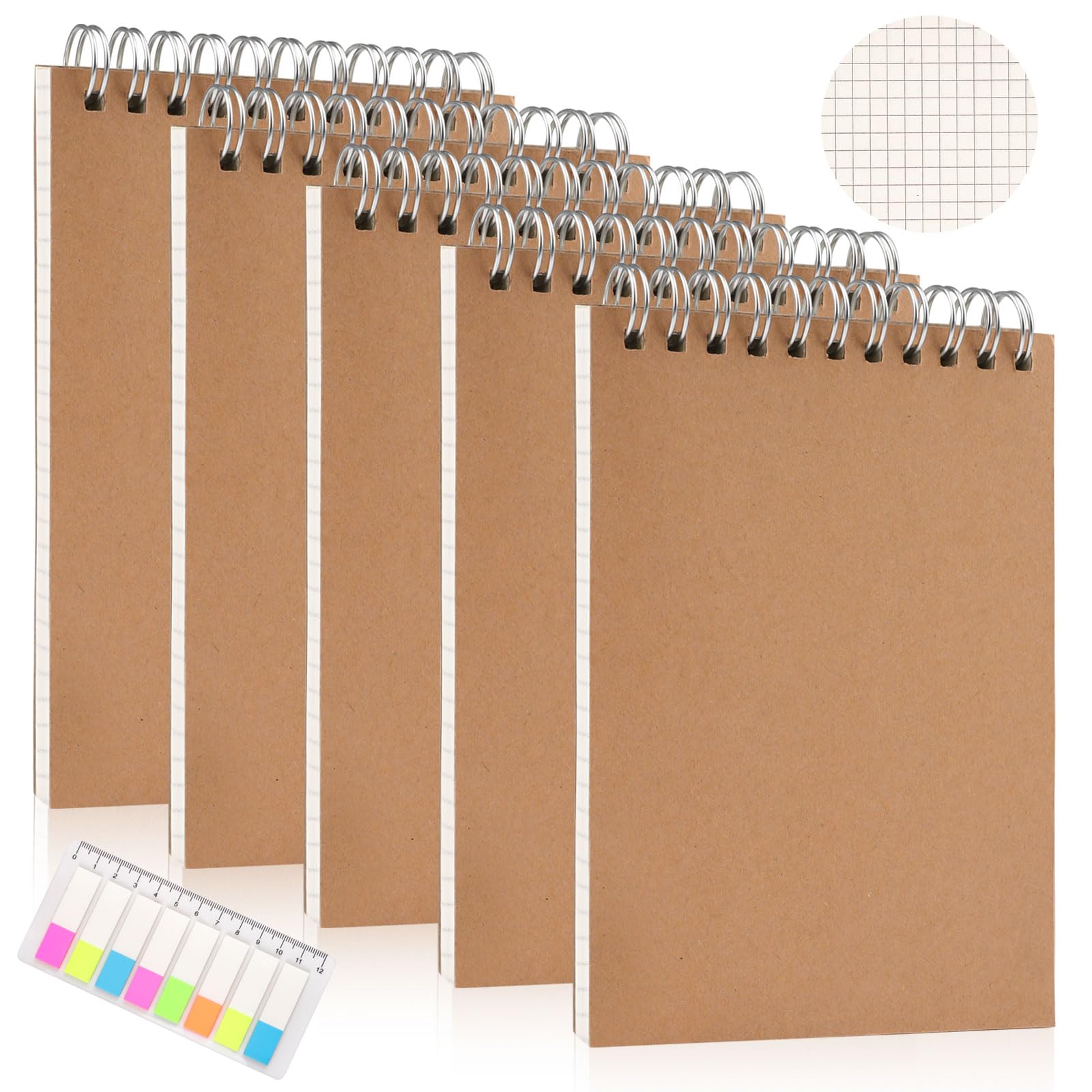 Squared Paper Notebook A6, 5 Pack 160 Pages/ 80 Sheets Grid Spiral Notebooks, 100gsm Paper Kraft Cover, Graph Paper Wirebound for Kids & Adults Journal,Composition, Diary, School & Office Supplies — image 1