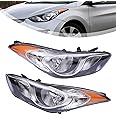 OUKANING - For 2011 2012 2013 Hyundai Elantra Halogen Driver and Passenger Side Headlights Assembly Chrome Housing Replaces 92101-3Y000 92102-3Y000 (USA STOCK)