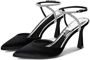 Coutgo Women Rhinestone Heels Kitten High Satin Pumps Pointed Toe Sparkly Sexy Wedding Dress Shoes