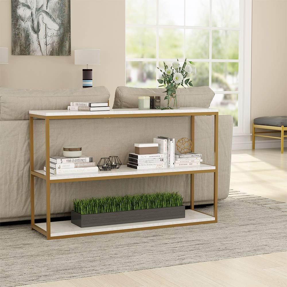 Tribesigns 3-Tier Console Table, Gold Sofa Entry Table with Faux Marble Top and Gold Metal Frame for Home: Home & Kitchen