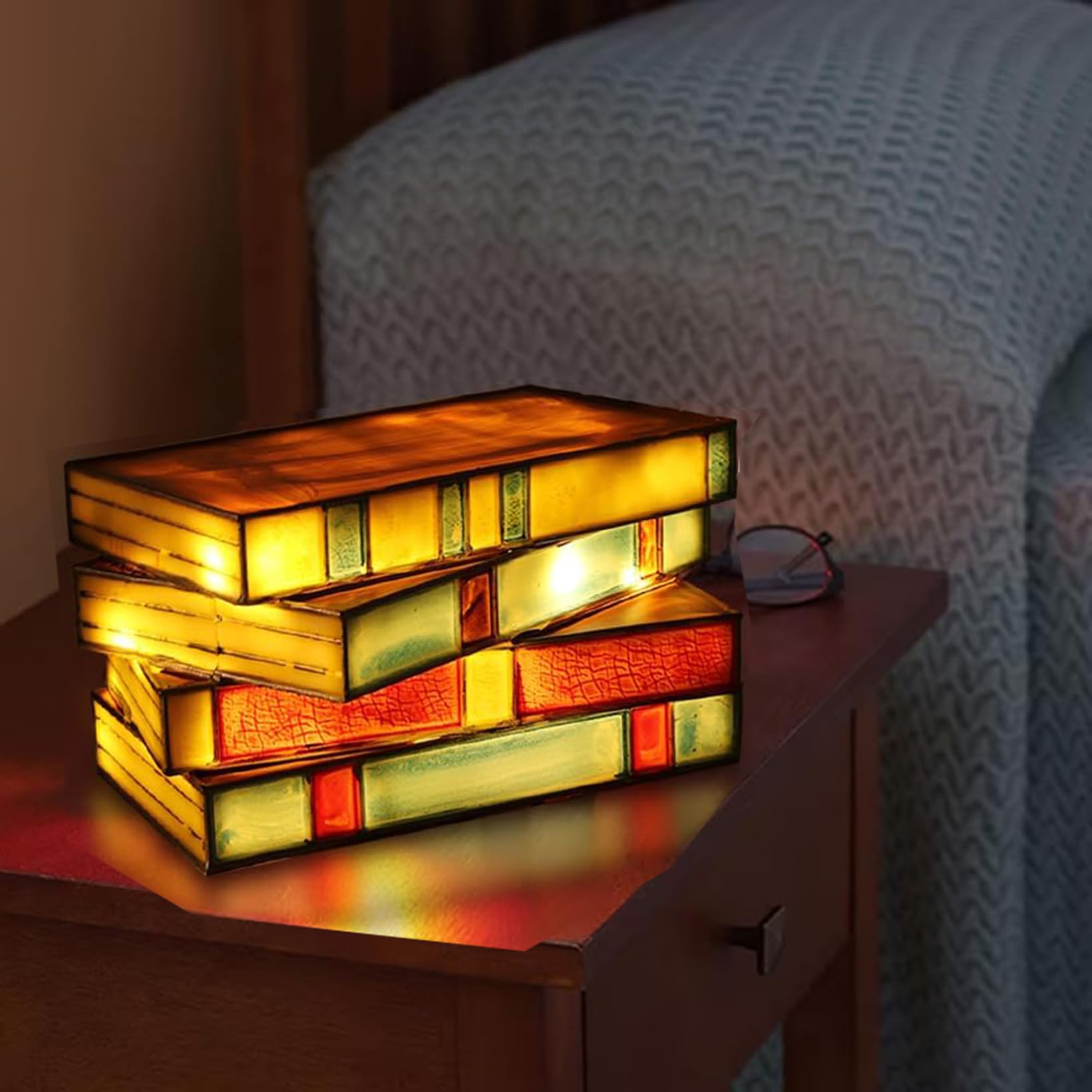 Photo 1 of ***BATTERY OPERATED*** Resin Stained Stacked Books Lamp Resin Stained Book Table Lamp Handcrafted Resin Nightstand Desk Lamps, Vintage Table Lamps for Living Room, Bedroom, Office Decoration Lights***BATTERY OPERATED***