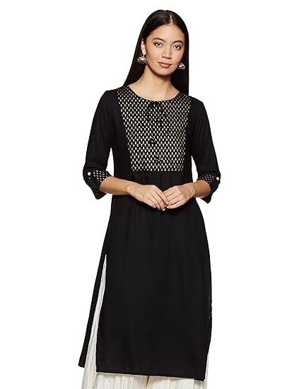 Women's Rayon Straight Kurti (LG-14_ Black_ Large)