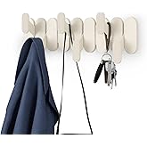 Umbra Tempo Wall Hook – Modern 6-Hook Coat & Towel Rack, Recycled ABS/Wood Fiber, Sand (Beige), Easy Mount Entryway Organizer