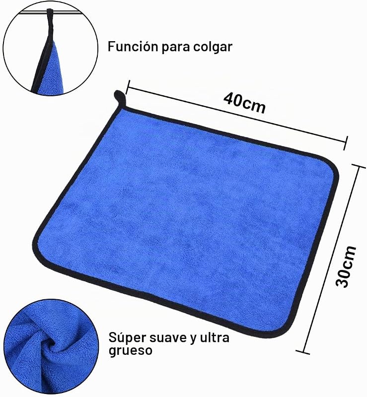 Panos de limpeza em microfibra, pacote de 6, toalhas grossas de duas camadas, sem fiapos, toalha super absorvente para lavagem doméstica e automóvel, secagem e detalhamento, 40 x 30 cm — foto 2 de 8