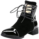 ANUFER Women Punk Metal Style Cap Toe Chunky Heel Zip Ankle Boots