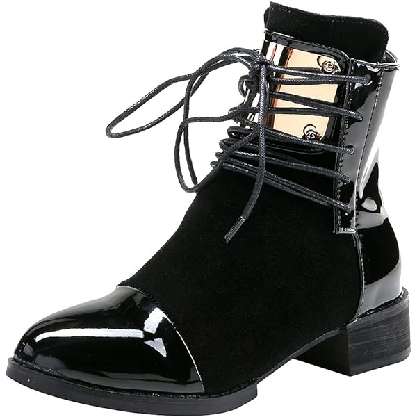 CASTAMERE Women's Chunky Heel Ankle Boots – Patent Leather Lace-Up Booties - View #13