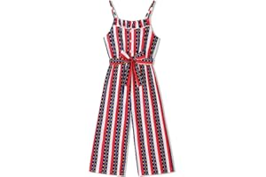 Crazyme Girls Jumpsuit Striped Sleeveless Girl Casual Rompers Suspender Wide Leg Pants with Belt Jumpsuit for Girls 4-13Y