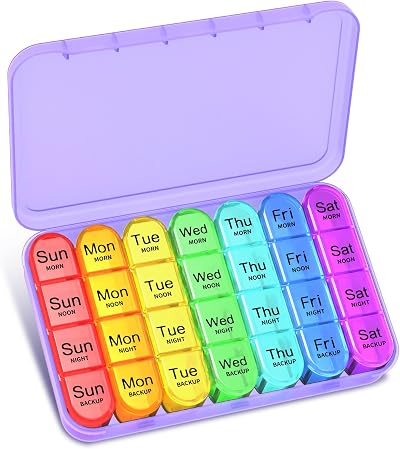 Betife Pill Box 4 Daily 7 Day Weekly Organizer Purple 4 Compartments