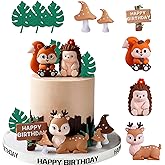 Woodland Cake Toppers Forest Animal Cake Decorations with Squirrel Hedgehog Deer Mushroom for Baby Shower Birthday Party Decorations