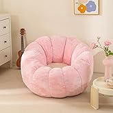 IEVENW Pumpkin Bean Bag Sofa Chair, Bean Bag Chair with Filler for Teens, Kids, Toddler, Comfy and Lazy Sofa for Dorm, Apartment, Living Room and Bedroom, Pink