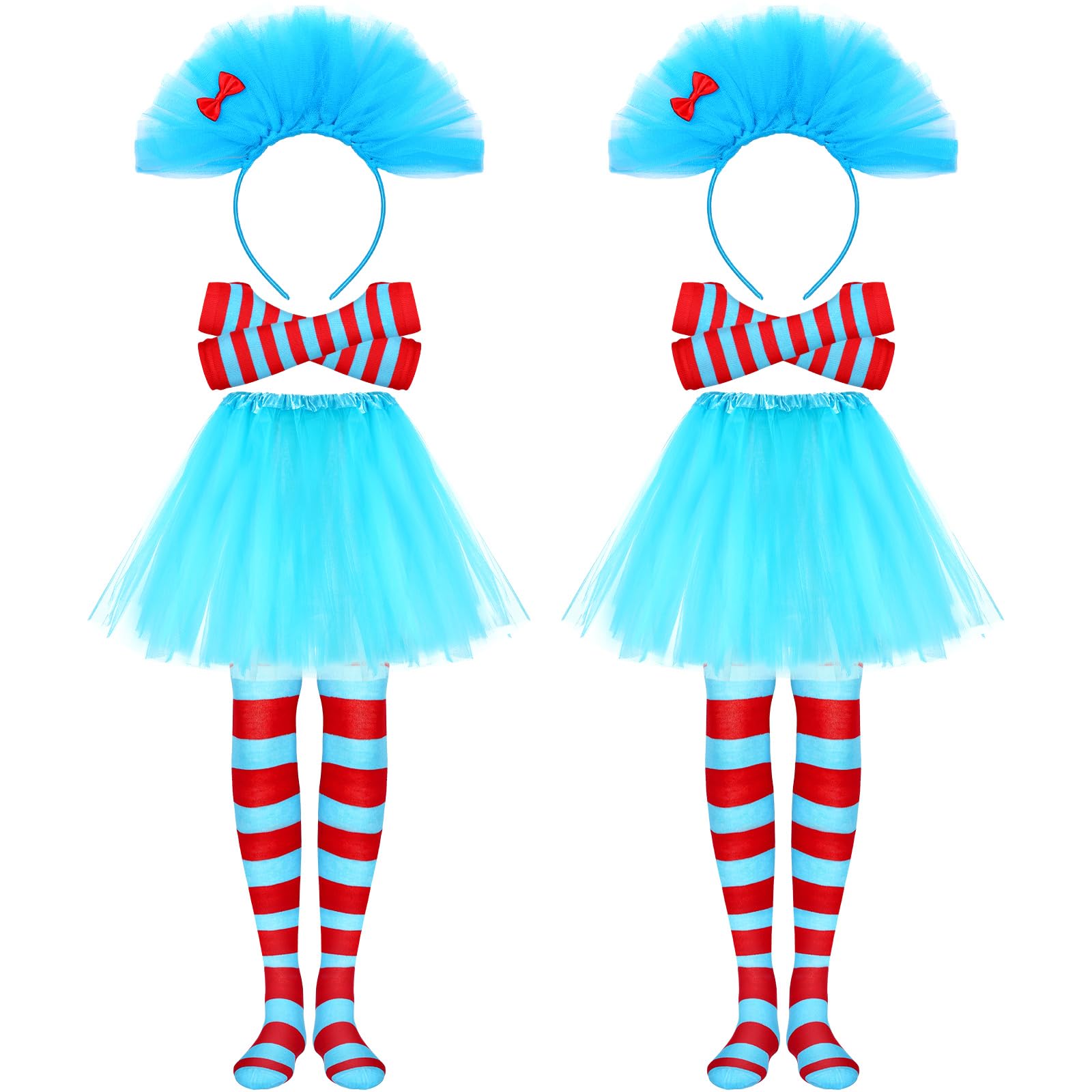 View 1 of ***PARTIAL SET ONLY 1 *** Therwen 8 Pcs Blue Tulle Tutu Costume Set Tutu Skirt Headband Leggings Long Arm Warmer Gloves for Halloween(Blue,Cute Style)