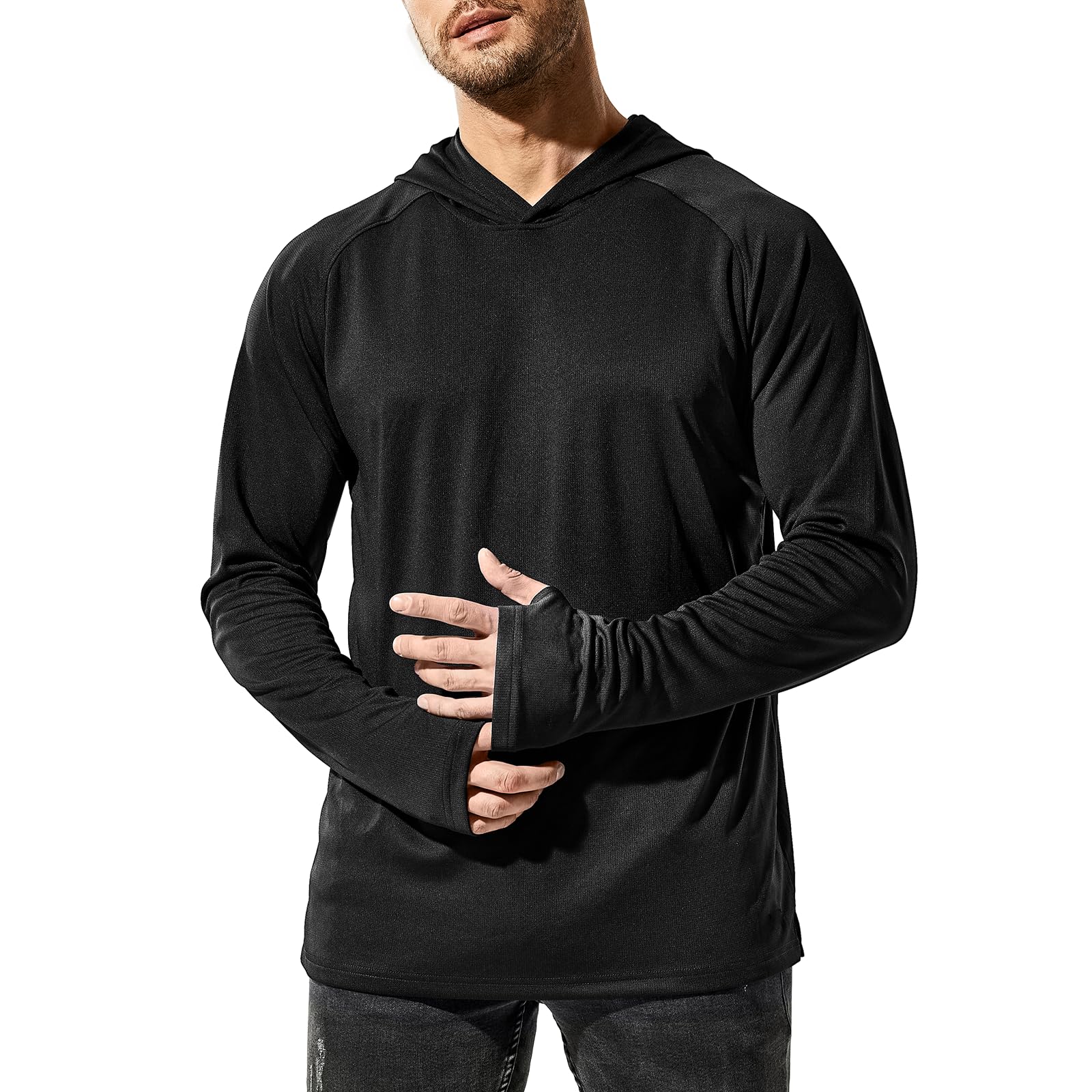 Photo 1 of MIER Men's Long Sleeve Hiking Shirts UPF 50+ Sun Protection Fishing Hoodie SPF UV Running Workout Hooded T-Shirt, Black, XL