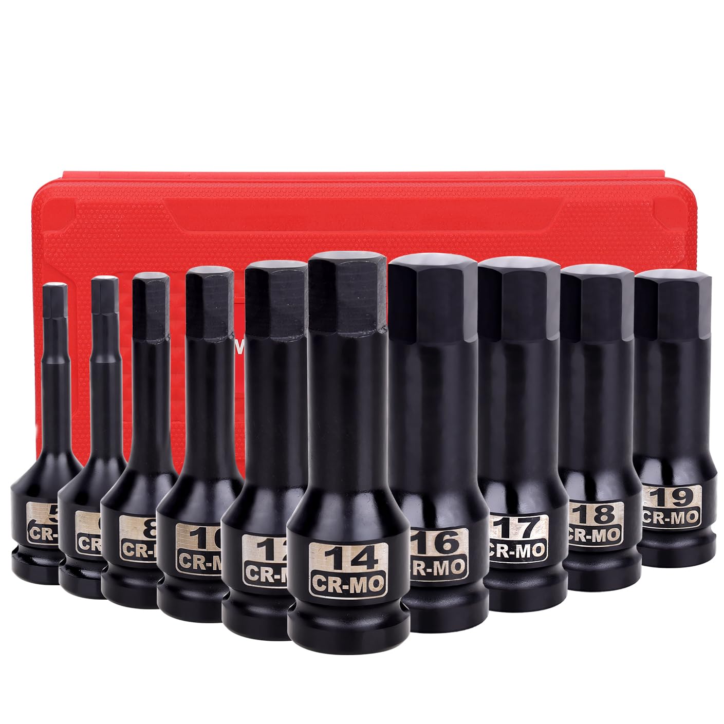 1/2 Inch Impact Hex Bit Socket Set, 10 Piece 5mm - 19mm Drive Impact Allen Bit Socket Set for DIY Household Car Bike Repair Home Tools