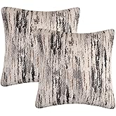 Yeiotsy Pack of 2 Nordic Style Decorative Throw Pillow Covers for Sofa Bed Card Chair Geometric Cushion Cases Jacquard Chenille (Grey Stripes, 18 X 18 Inches)