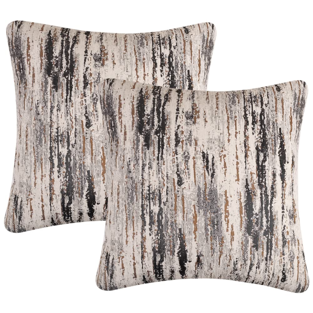Yeiotsy Pack of 2, Nordic Style Cozy Decorative Throw Pillow Covers for Sofa Bed Car Chair Geometric Cushion Cases Jacquard Chenille (Grey Stripes, 18 X 18 Inches)