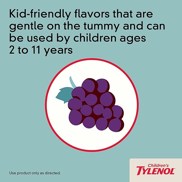 CHILDREN’S TYLENOL CHEWABLES WITH 160 MG ACETAMINOPHEN, PAIN RELIEVER & FEVER REDUCER FOR KIDS’ COLD + FLU SYMPTOMS, HEADACHE, SORE THROAT & TOOTHACHE, ASPIRIN-FREE, GRAPE FLAVOR, 24 CT