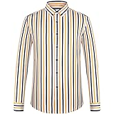 Men's Sleek Stretch Wrinkle-Free Striped Dress Shirts, Business Casual Long Sleeve Button-Down Shirt for All-Seasons