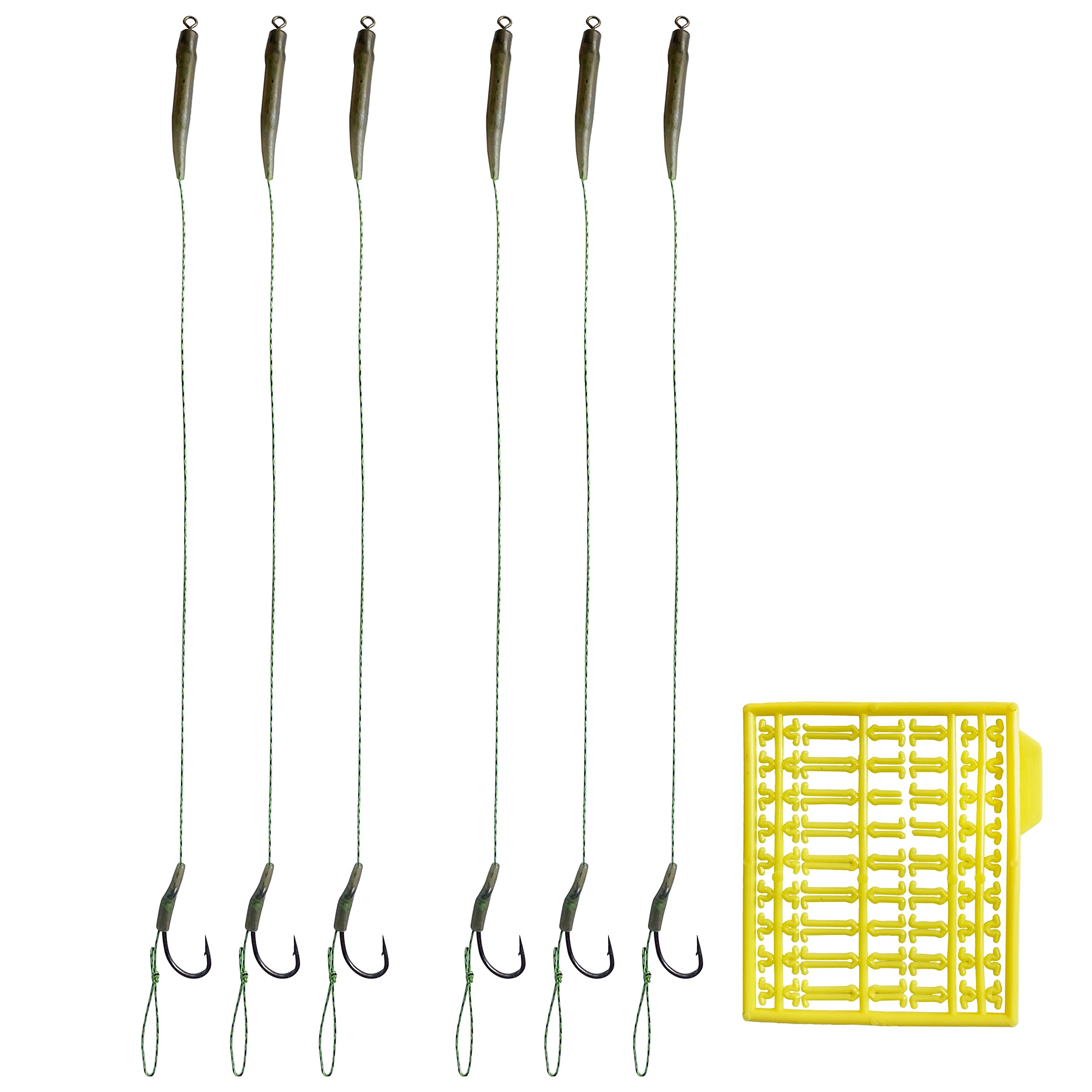 6 x Carp Fishing Hair Rigs - Curved Barbed Hook, Anti-Tangle Rig Sleeves Swivel, Braided Thread line with Boilie Bait Stops Dumbell Stopper Size 2# 4# 6# 8# (2# Hair Rigs + Dumbell Stopper)