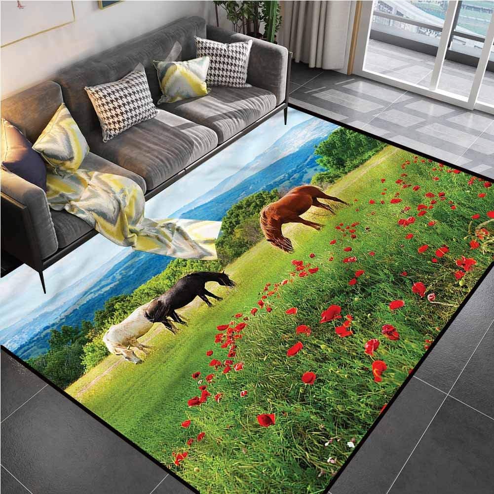 Area Rugs Print Large Carpet Horses, Landscape Rural Scene