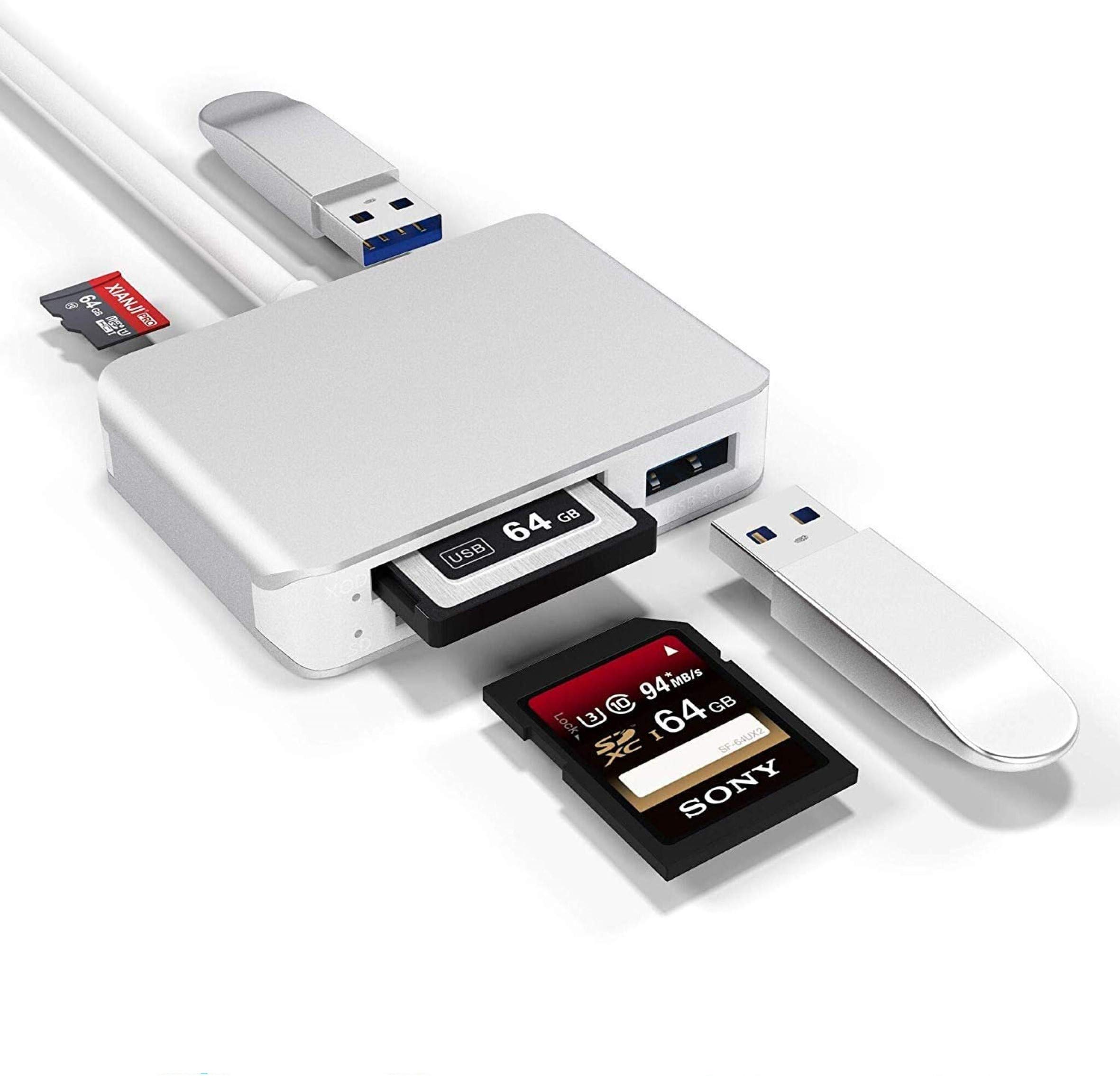 【Updated Version】 XQD Card Reader, USB 3.0 SD(HC/XC) TF Card Reader & Hub Combo with USB3.0x2 Fast Speed Up to 5 Gbit / s, Compatible with XQD of the Sony G&M Series for Windows / Mac OS